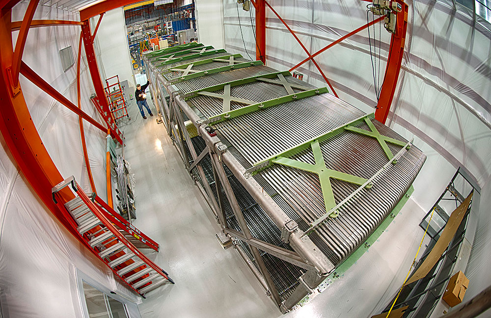 Photo of time projection chamber during assembly at Fermilab