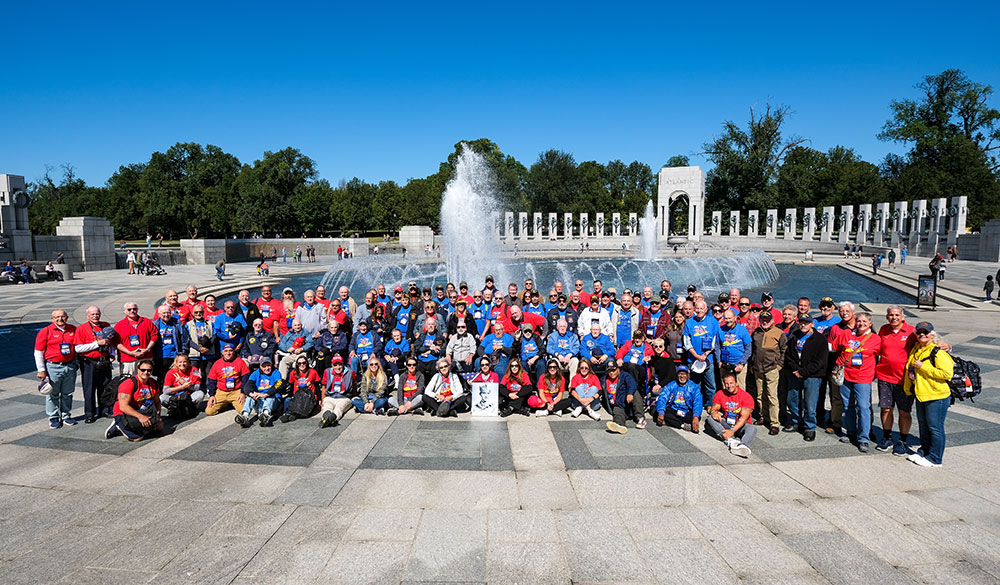 Honor Flight veterans and guardians at the World War II Memorial
