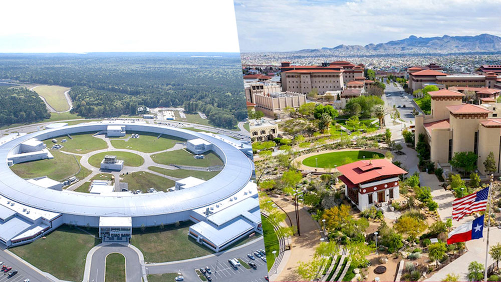 Areial image of NSLS-II ring (right), aerial image of UTEP campus