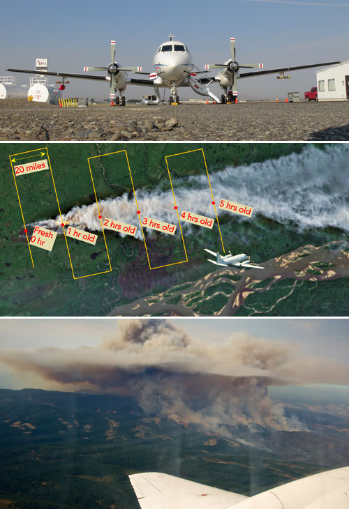 DOE aircraft, schematic, view of smoke plume from plane window