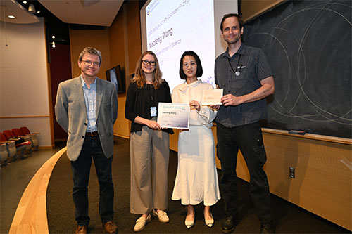 Dmitri Denisov (left), Jessica Gasparik, Xiaofeng Wang, and Marc-André Pleier