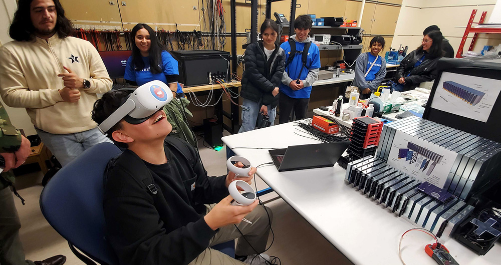 A young student uses virtual reality