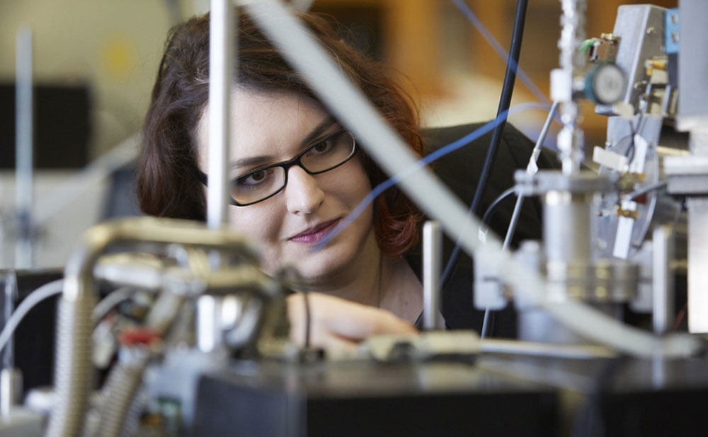 Maria Zawadowicz works on an instrument.