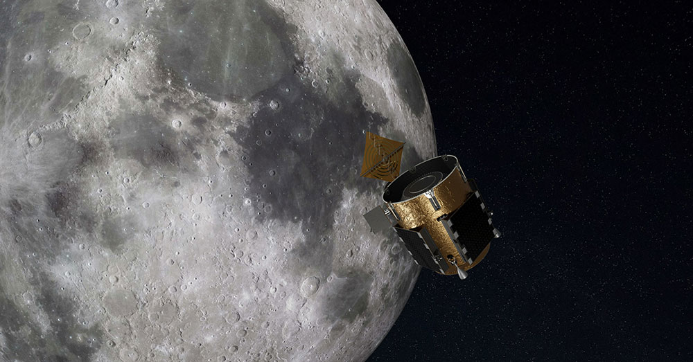 Rendering shows radio telescope approaching moon