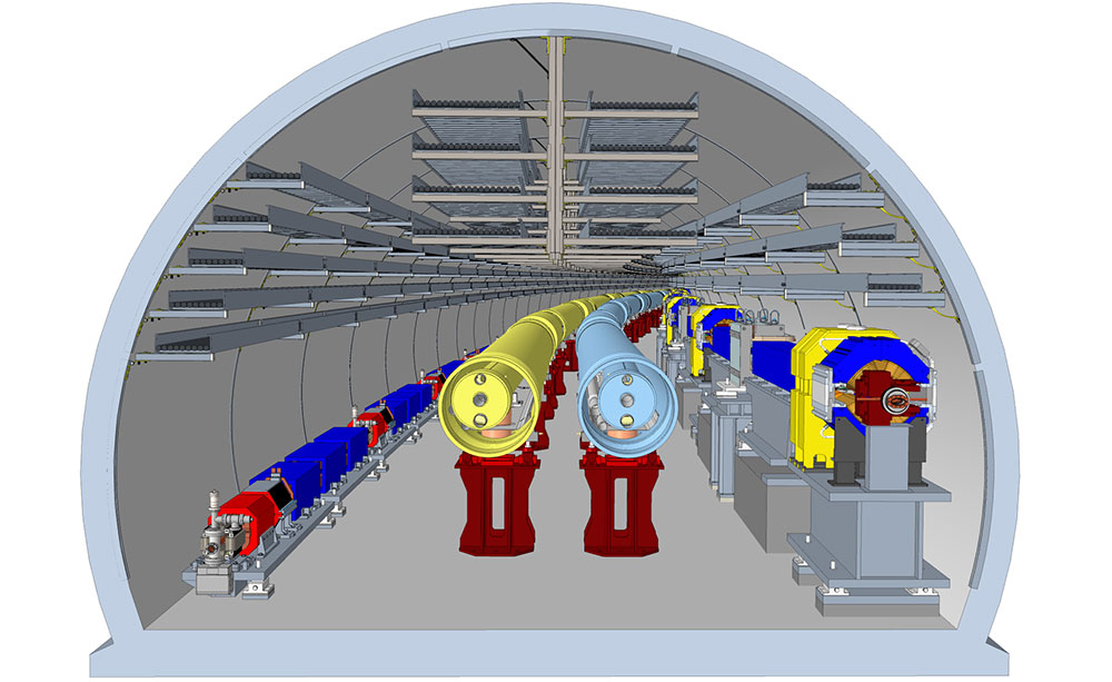 Cross-section of tunnel shows accelerator equipment