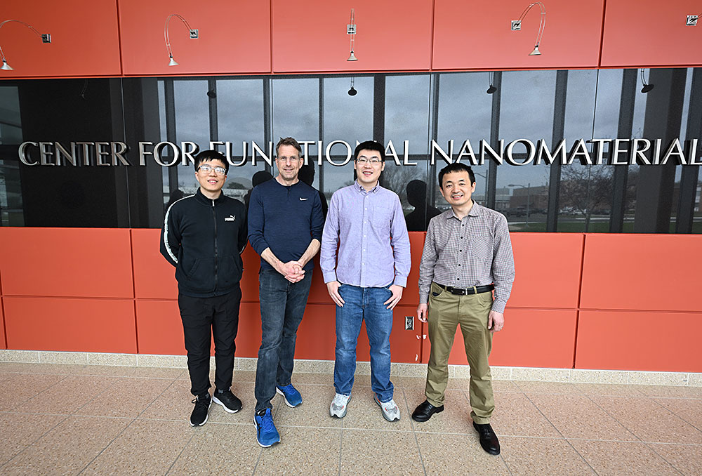 Chenyu Zhou, Kim Kisslinger, Ruoshui Li, and Mingzhao Liu (left to right) in the Center for Function