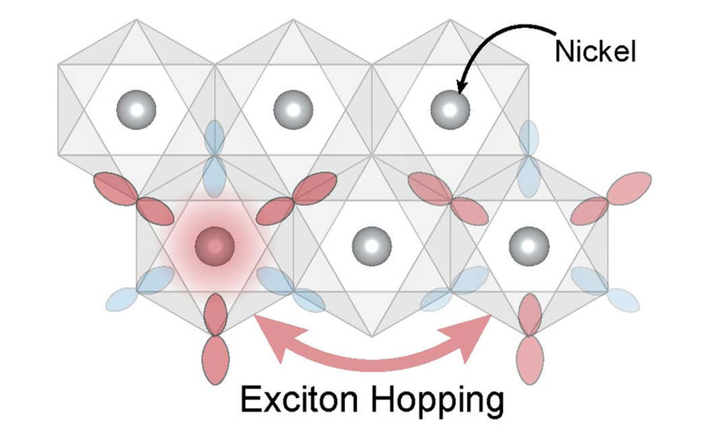 Molecule with six atoms. Nickel is labeled at the center of each, and two are highlighted with red a