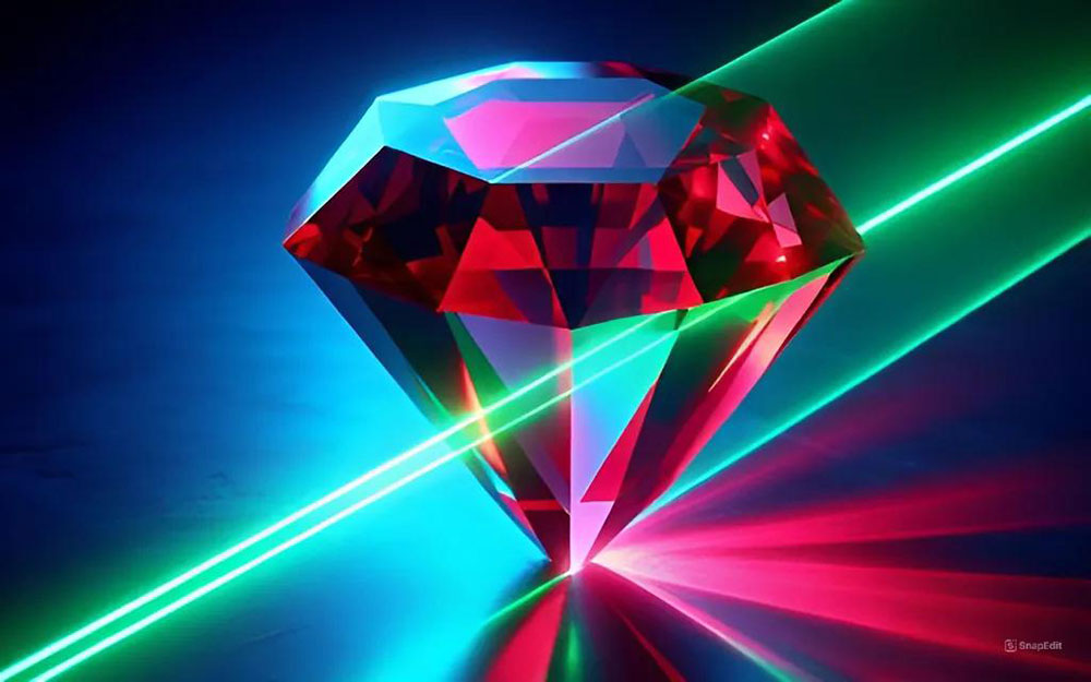 Illustration of a green laser passing through a ruby