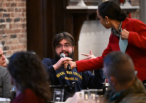 An audience member asking a question