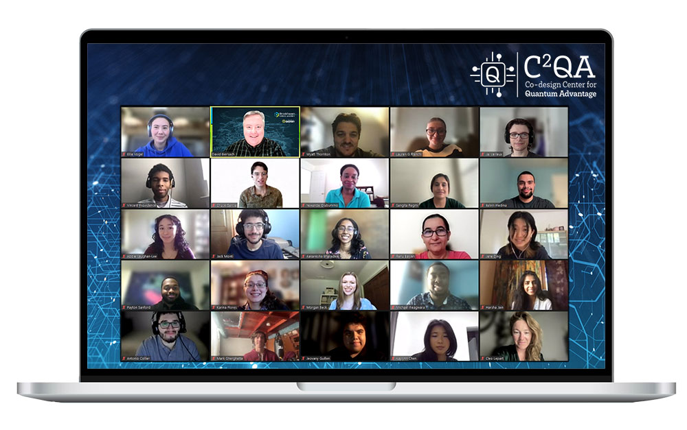 Laptop screen with screenshot of virtual meeting inset