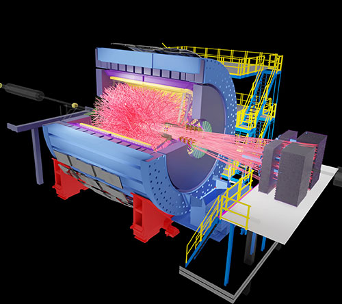 Schematic showing particles emitted from a 200 GeV gold-gold collision