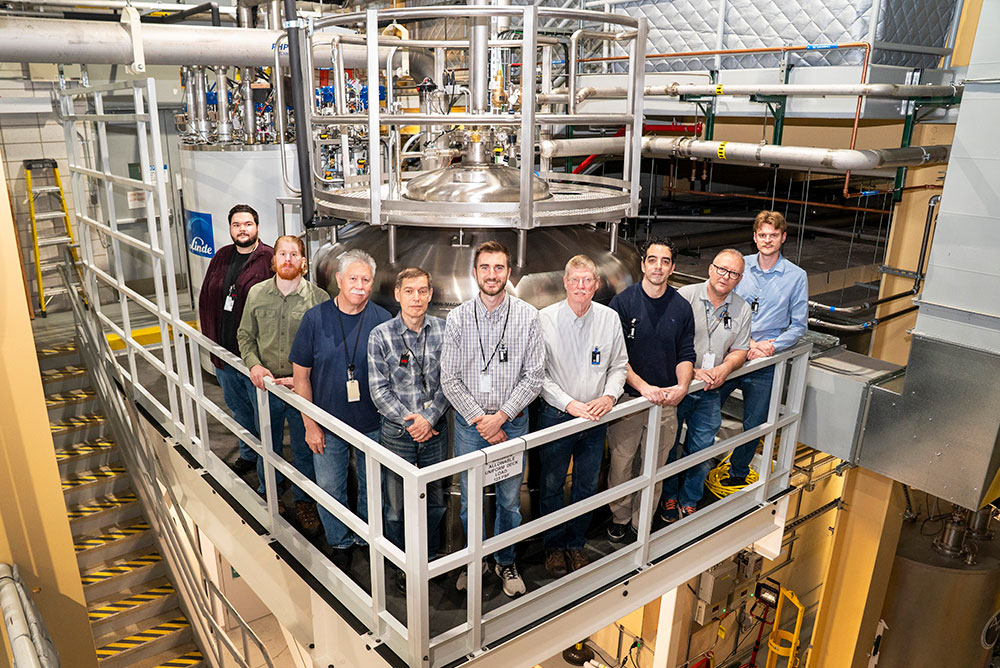 Members of the radiofrequency team with a newly installed cold box