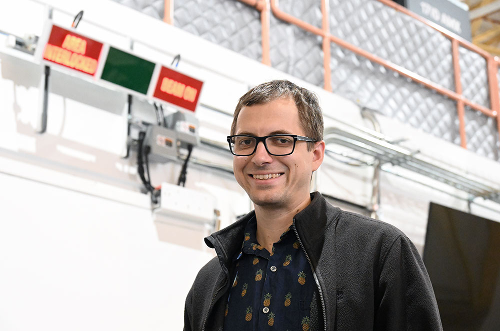 Dale Kreitler stands in the AMX beamline area at NSLS-II