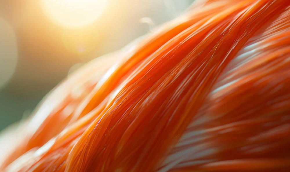 Abstract close-up of orange and red muscle fibers