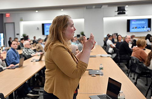 Megan Connors speaks at the users' meeting