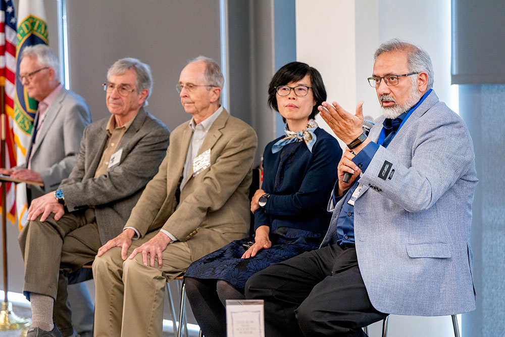 Pictured from left to right are Steve Vigdor, Berndt Mueller, Haiyan Gao, and Abhay Deshpande.