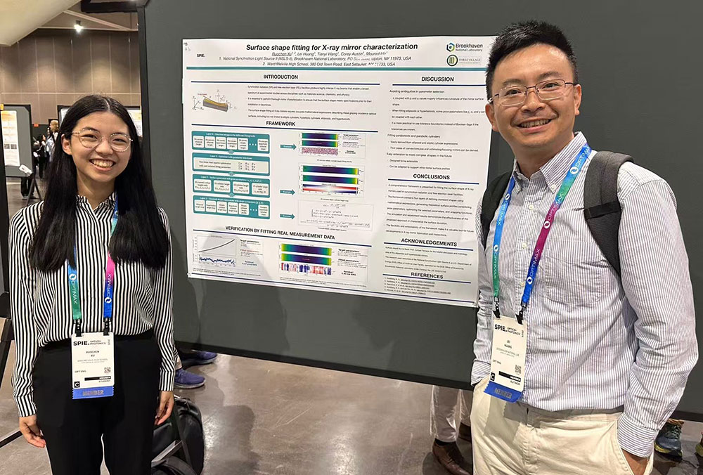 Ruochen (Racheal) Xu and Lei Huang display a poster