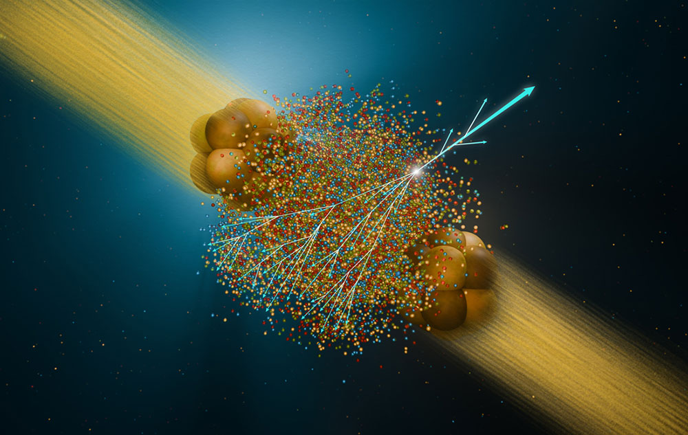 Illustration shows back-to-back jets produced in the quark-gluon plasma