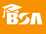White BSA logo on orange background