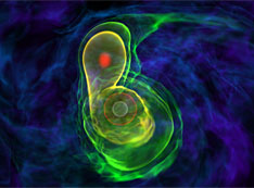 A simulation of two white dwarfs merging