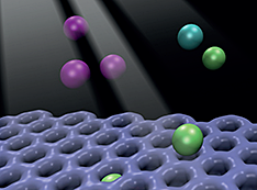 An illustration of individual atoms of three different noble gases—argon, krypton, and xenon