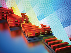 illustration of 3D self-assembled optical nanomaterials under illumination