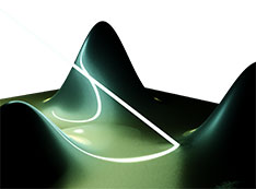 Artistic illustration of a mixture of Gaussian processes and a light or particle beam passing throug