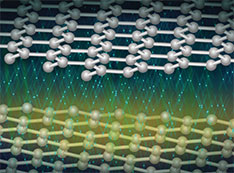 Artistic representation of an electron beam interacting with a 30-degree-twisted bilayer of graphene