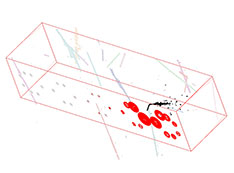 still image of a 3D reconstruction of MicroBooNE data processed by Wire-Cell