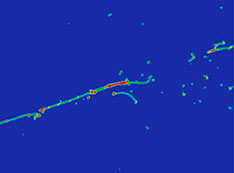 Particle track in MicroBooNE detector