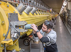 Photo of operator inside linear accelerator tunnel