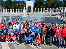 Photo of honor flight group in front of the World War II Memorial
