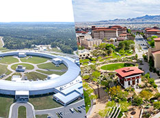Areial image of NSLS-II ring (right), aerial image of UTEP campus