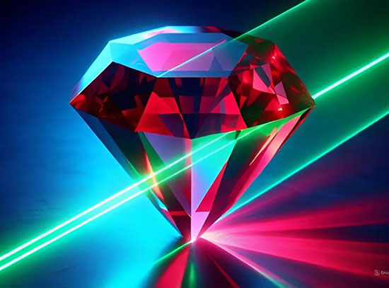 Illustration of a green laser passing through a ruby