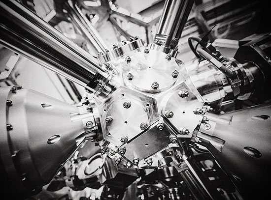 A close-up black and white photo of the Inner Shell Spectroscopy (ISS) beamline at NSLS-II