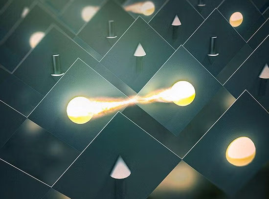 Illustration depicts an unexpectedly strong attraction between electrons in neighboring lattice site