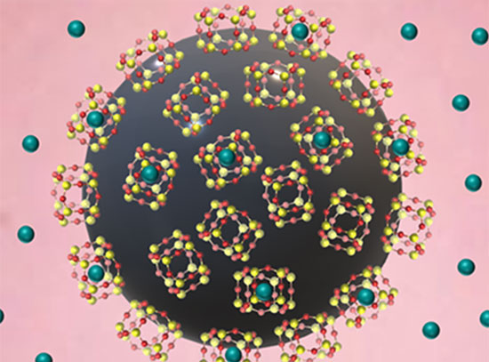 metal powder particle coated with silicate nanocages exposed to Xe plasma