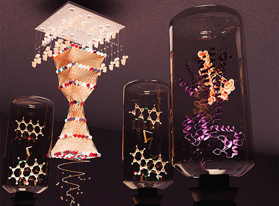 Illustration of AI exploring molecular structures to aid design of new drugs and advanced materials