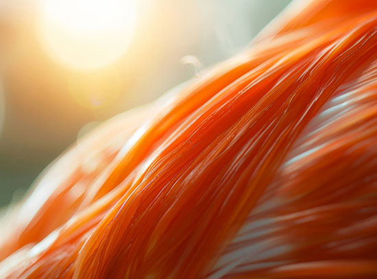 Abstract close-up of orange and red muscle fibers