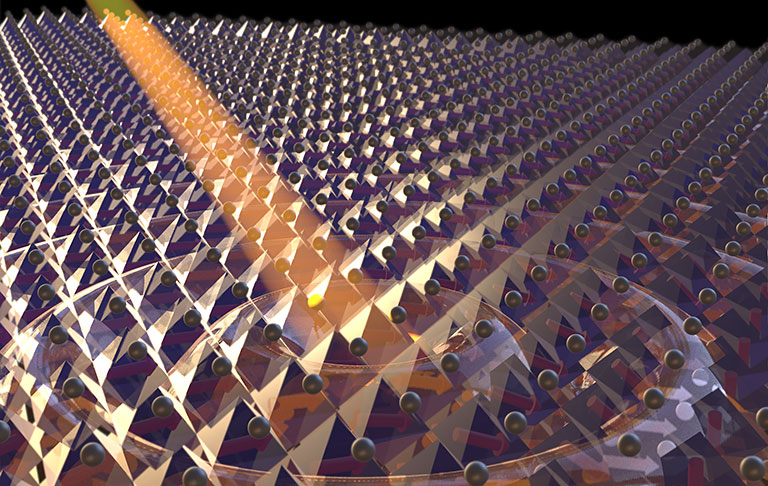 Illustration crystalline material struck by laser light
