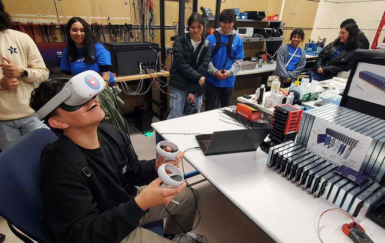 A young student uses virtual reality
