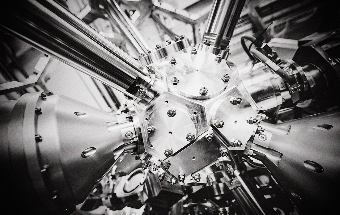 A close-up black and white photo of the Inner Shell Spectroscopy (ISS) beamline at NSLS-II