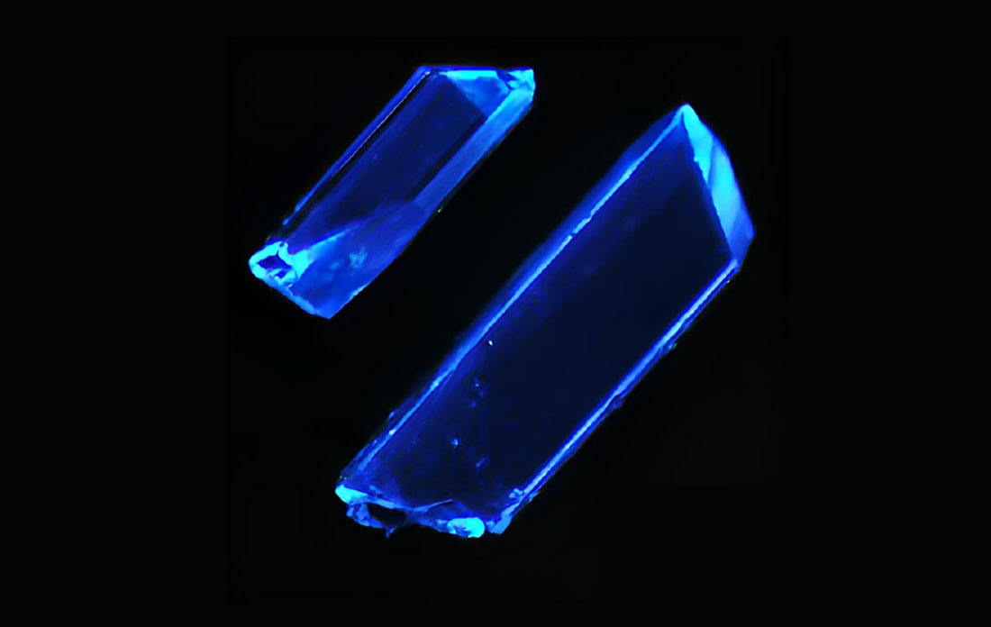 A microscopic image of hybrid copper iodide crystals emitting deep-blue light