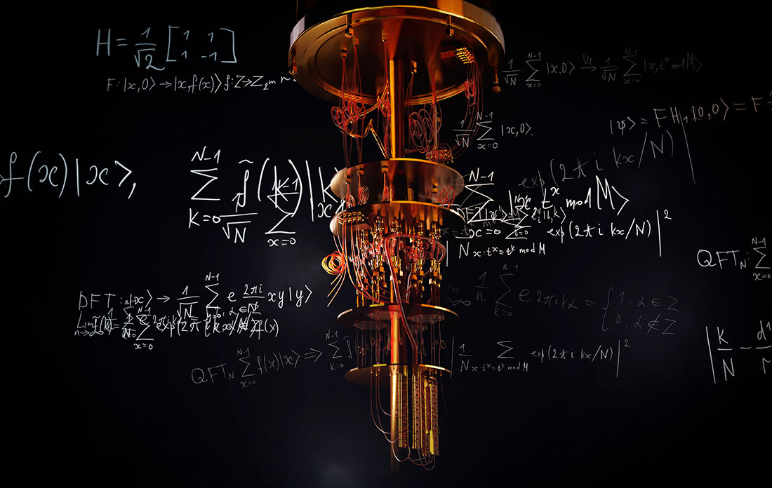 A model of a quantum computer against the background of formulas, a quantum factorization algorithm.