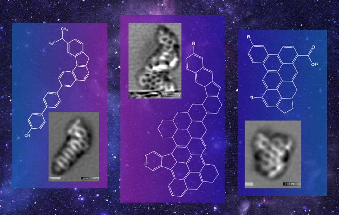 Meteorite molecules with their corresponding chemical diagrams