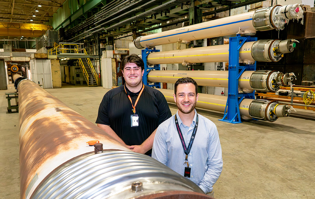 Summer intern Robert Desjardins, left, and his mentor, mechanical engineer Jonathon Greene