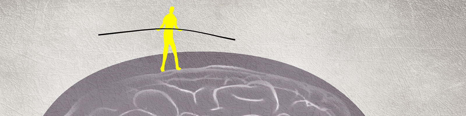 illustration of a figure tightrope walking across a brain