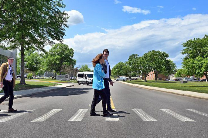 photo of using a pedestrian crosswalk